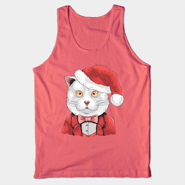 Cat Santa Hat Christmas Tank Top by CoApparel